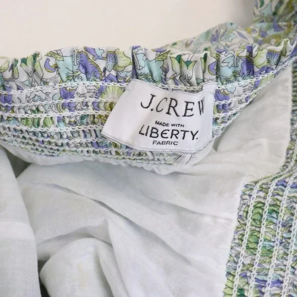 J Crew Afternoon Dress in Liberty Lodden Fabric Lg Smocked Neckline Green Blue - Picture 9 of 12